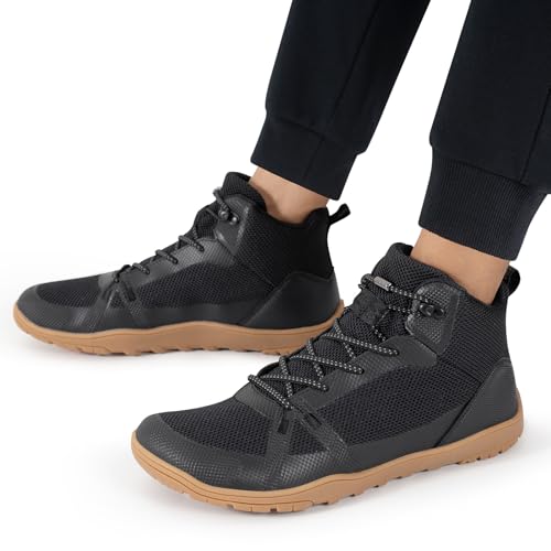 FEFELUIS Men's Barefoot Boot - Zero Drop Wide Toe Minimalist Sneakers Ankle Support Hiking Shoes