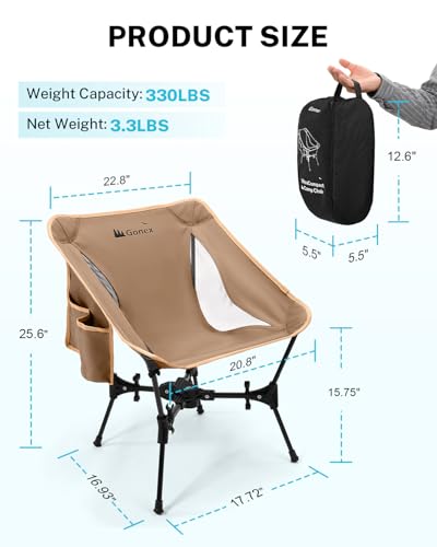 Gonex Portable Camping Chair, The 5th Gen Ultralight Compact Backpacking Foldable Lightweight Folding Chair for Outdoor Ca...