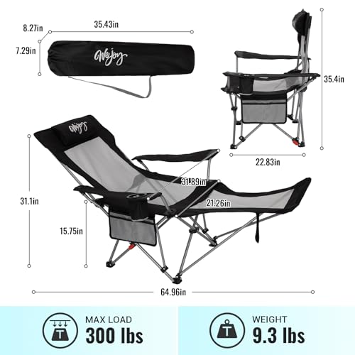 #WEJOY 2-in-1 Reclining Camping Chair with Footrest for Adults Folding Lounge Chair with Adjustable Backrest Lightweight C...