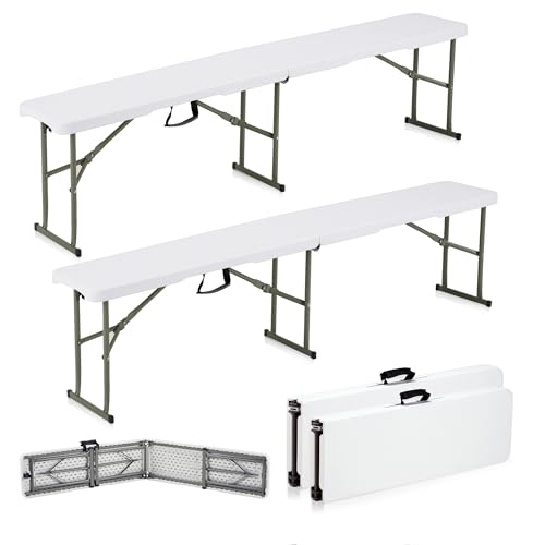 Candockway 6ft Plastic Folding Bench with Carrying Handle & Lock, Portable Outdoor Bench in Garden Picnic Camping Dining P...