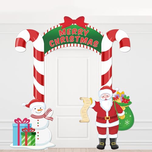 Christmas Door Banner Snowman and Santa Claus Party Porch Banners Merry Hanging Backdrop Candy Cane Photo Booth Props for ...