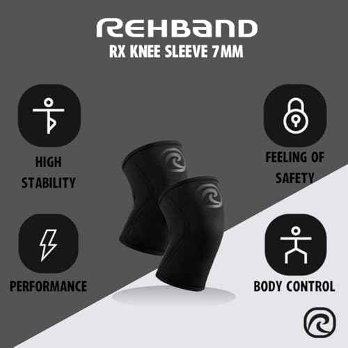 Rehband RX Knee Support for Strength Training & Fitness - 7mm Neoprene Knee Sleeve, Flexible & Non-Slip, Knee Sleeve for Men & Women, Colour:Carbon/Black - 1 Pair, Size:Medium