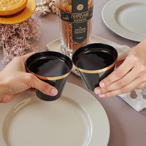 supernal 200 Pcs Gold and Black Plastic Cups-9oz Heavy Duty Plastic Cups,Gold Rimmed Disposable Cups,Disposable Wine Glass...