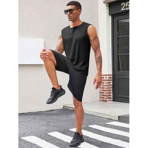 Runcati Mens Muscle Tank Tops Sleeveless Workout Gym Slim Fit Henley Shirt Casual Basic Summer Beach Tops