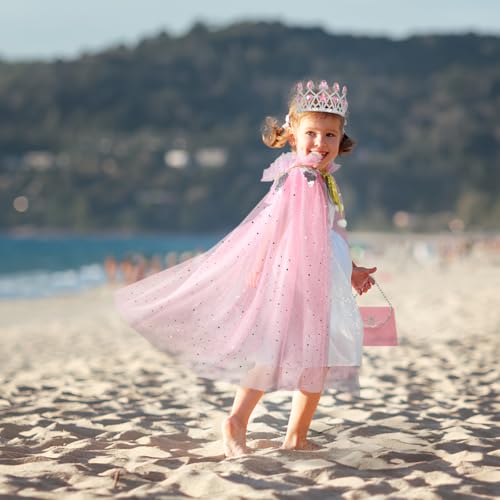 Meland Princess Dress up Clothes for Girl, Princess Cape with Kid Crown Toys, Birthday Gifts for Toddler Girls 3,4,5,6,7,8