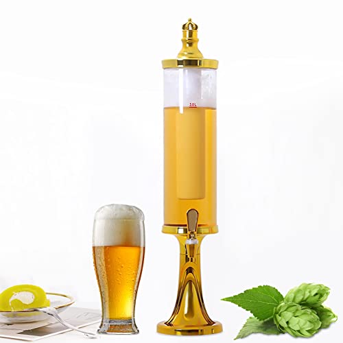 3L Drink Tower Beverage Dispenser, Clear Beer Tower with LED Colorful Shinning Lights & Ice Tube, Drink Dispenser for Part...