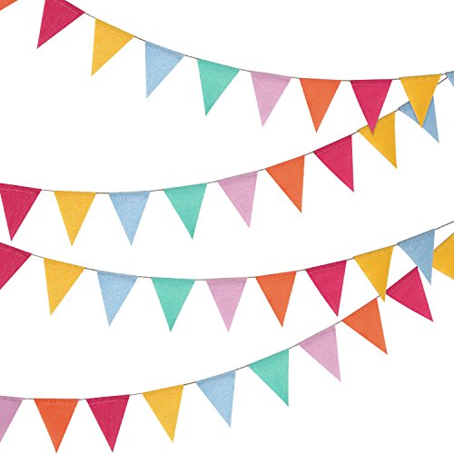 Hestya 24 Pieces 15.7 Feet Colorful Pennant Flags Banner Imitated Burlap Bunting Banner Pastel Fabric Triangle Flag for Cl...