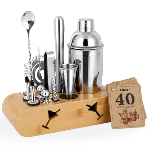 X Home Bartender Kit with Stand, Cocktail Shaker Set for Enthusiasts and Beginners | Includes Martini Shaker, Easy-to-Meas...