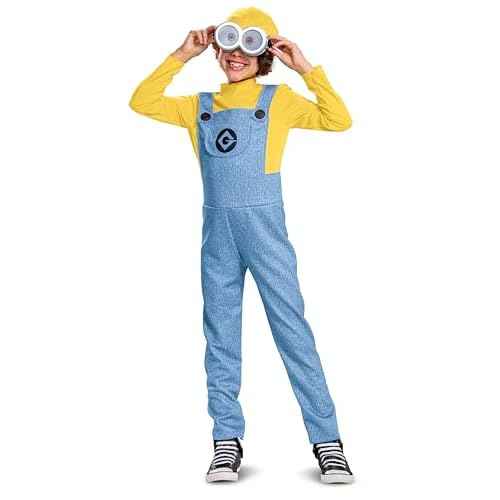 Bob Minions Costume for Kids, Official Minion Jumpsuit Outfit with Goggles and Hat, Classic Size Small (4-6)