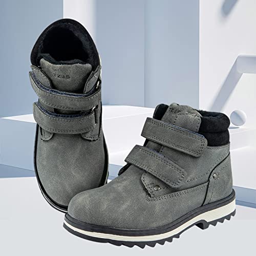 TZJS Kids' Hiking Work Boots for Boys Girls, Waterproof Outdoor Ankle Boots with Hook and Loop