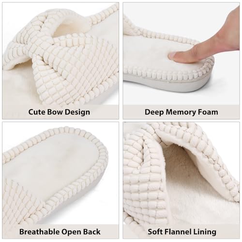 DL Women's Memory Foam Open Toe Slide Slippers with Cute Bow and Cozy Terry Lining, Slip-on House Shoes Spa Mules Sandals ...