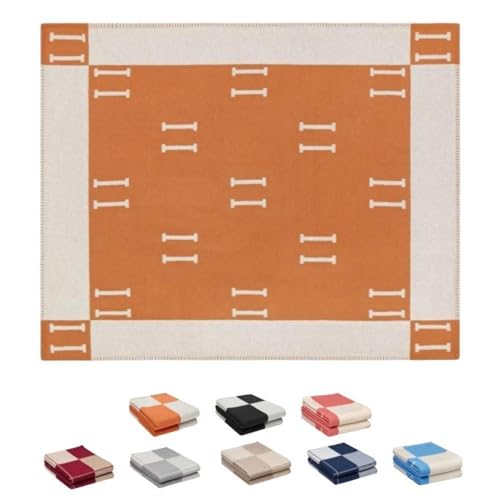 Fcteap h Blanket Soft Throw Blanket Faux Fleece Cashmere Plaid Warm Shawl Thick Knitted Plush Cozy Comfy for Women Throw Blanket for Sofa Couch Bed Queen King Size 55x66 in (Orange)