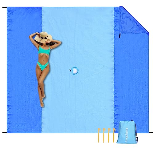 imgokaha Beach Blanket with Umbrella Hole, Large Beach Blanket Waterproof Sandproof, Comfortable Nylon Beach Mat Lightweig...