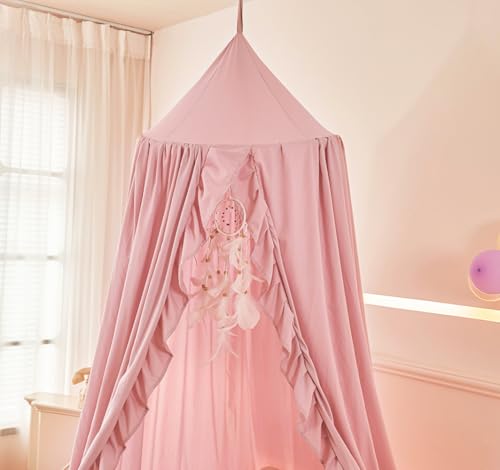 Mengersi Bed Canopy for Girls,Ruffled Canopy Bed Curtains Canopy for Girls Room,Hanging Canopy Princess Play Tent for Read...