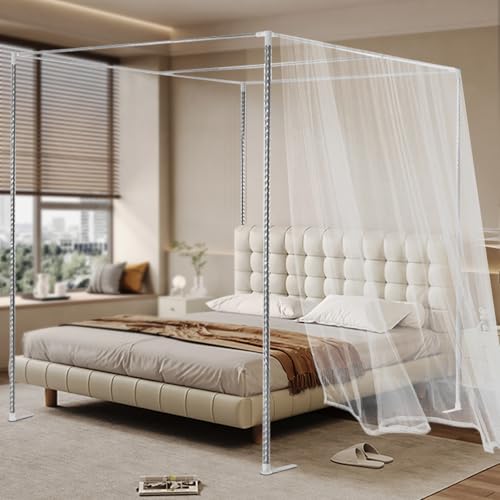 ZAWAYINE Canopy Bed Frame,Stainless Steel Four Corner Bed Canopy Poles Mosquito Net Frame Thickened Metal Canopy Frame Poles for Metal and Wood Bed Frames, Bedroom Decor Upgrade,59"x78"x78"(Queen)
