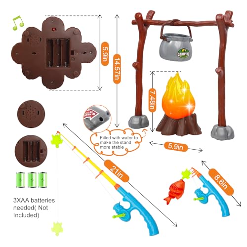 Kids Camping Toys, Mitcien Camping Set Include Pretend Campfire Play Food Fruits & Vegetables Hamburger Magnetic Fishing T...
