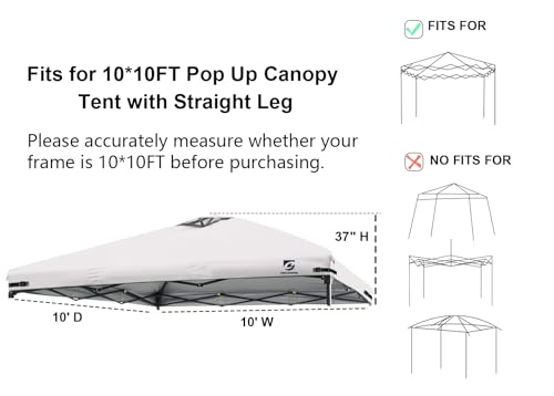 10x10 Pop Up Canopy Replacement Top Cover with Air Vent for Straight Leg Canopy Tent, Waterproof for Outdoor Garden Patio ...