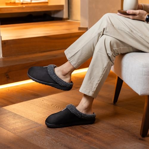 GOEWY Mens Suede Slippers with Memory Foam Indoor Outdoor House Shoes Warm Winter Slip On Slippers with Non-Slip Sole Gift...