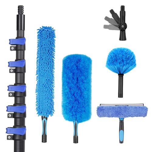 30 Foot High Ceiling Duster Kits with 4.7-24 FT Carbon Fiber Extension Pole, Feather Duster, Cobweb Duster, Ceiling Fan Du...