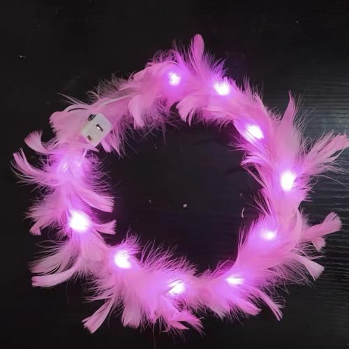 LEEMASING LED Feather Wreath Crown Headband Light-Up Angel Halo Headband For Wedding Christmas Halloween Valentine's Day (...