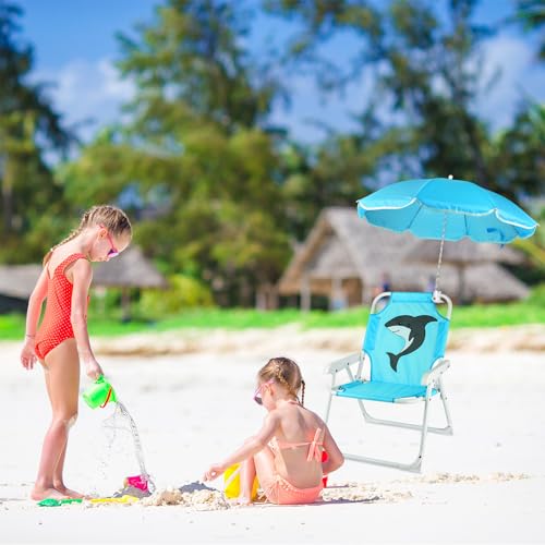 PLULON 2 Pcs Kids Beach Chair with Umbrella Folding Lawn and Camping Chair with Summer Shade for Beach Pool Travel Outdoo...