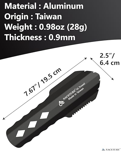 NACETURE Ultralight Backpacking Trowel Aluminum Shovel Small Potty Multitool with Longer Handle Design Essential for Hikin...