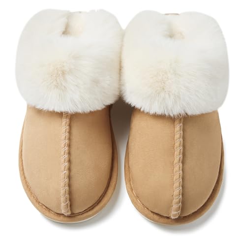 Donpapa Womens Slipper with Memory Foam Fluffy Soft Warm Slip On House Slippers Anti-Skid Cozy Plush for Indoor Outdoor