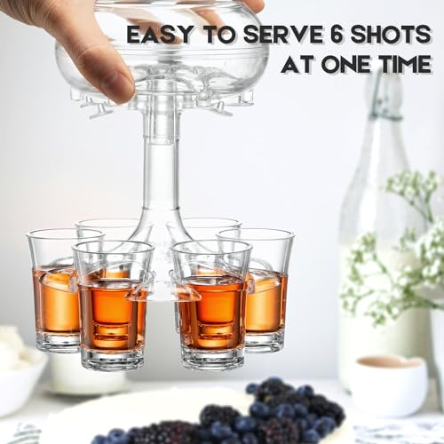 Adjustable Shot Glass Dispenser and Holder Made of Food Grade Plexiglass, Shot Dispenser with 6 Drinking Glasses for Kinds...
