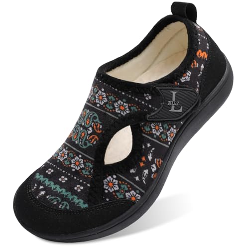 L-RUN Womens Slippers Wide Toe Box Barefoot Diabetic Shoes Women Ladies Winter House Shoes for Indoor and Outdoor