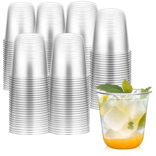 RMERVE Disposable Stemless Glasses 12oz Crystal Plastic Cups Disposable Cold Party Drinking Cups Wine Glasses for Meeting ...