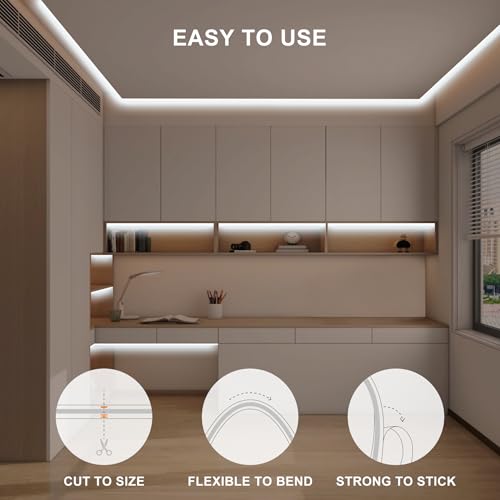 Olaholii 16.4ft COB Led Strip Light with Remote, 6500K Ra93+ Dimmable Bright Daylight White Led COB Strip Light, White Con...