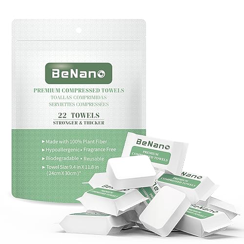 Benano Premium Disposable Compressed Face Towels Tablets, 100% USDA Biobased Quick Dry Portable Thick Towelettes Washcloth...