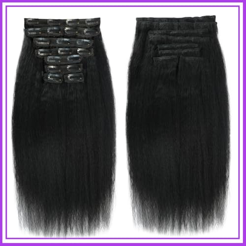 Kinky Straight Clip ins 26 Inch Clip in Hair Extensions Real Human Hair Yaki Straight Clip ins for Black Women Full Head Brazilian Remy Hair Extensions Double Weft 8Pcs 100g 20 Clips