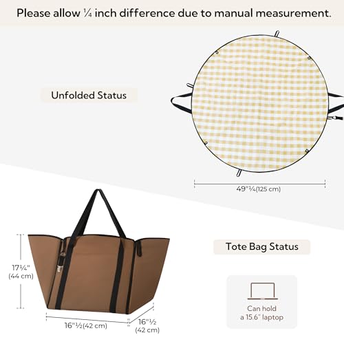 GRANNY SAYS 2-in-1 49¼”D Brown Waterproof Picnic Blankets & Tote Bag, Large Picnic Mat for Camping, Grass, and Park, Folda...