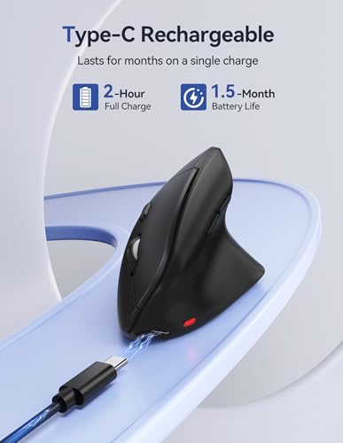 TECKNET Ergonomic Mouse, Wireless Vertical Mouse, 4800 DPI, Rechargeable Bluetooth Mice for Carpal Tunnel Right Hand, 3-De...