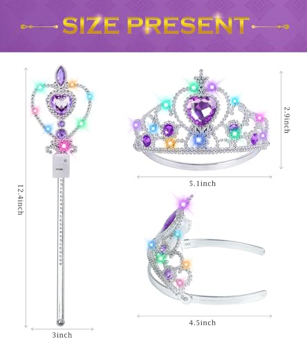 BIBUTY Princess Crown Tiara for Little Girls Princess Dress Up Accessories, Light Up Princess Tiara Wand Toys for 3-6 Girls