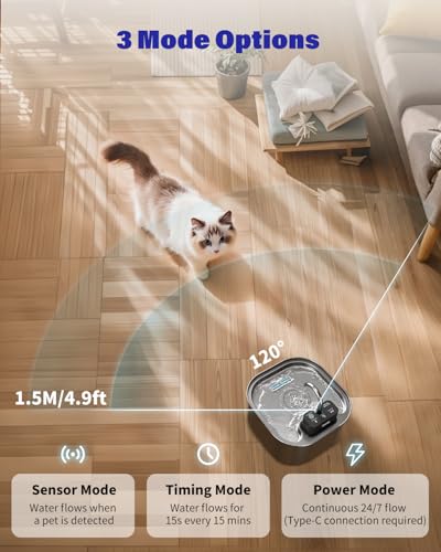Lawfery Wireless Cat Water Fountain Stainless Steel with 4 Filters & 4 Sponges, 3.2L/108oz Battery Operated Pet Fountain, ...