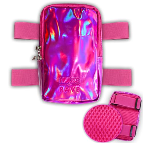 Holographic Thigh Bag No-Slip-Padded Backing - Inner Pockets & Double Zipper Carnival Thigh Bag for Women - Iridescent Leg...
