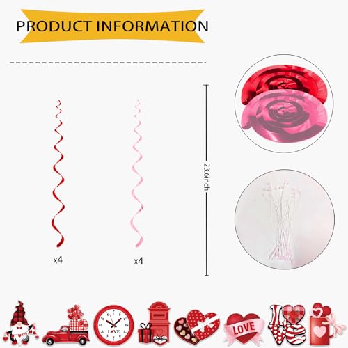 Biswiter Valentines Day Decorations, NO-DIY Party Decorations Includes Glitter Happy Banner, Supplies Hanging Swirls, for ...