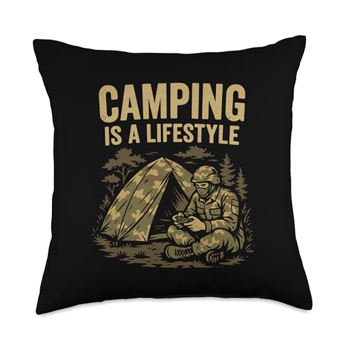 Camping Lifestyle Funny Outdoors Survival Gamer Humor Gaming Throw Pillow