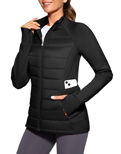 G Gradual Women's Running Fleece Lined Jackets 6 Pockets Lightweight Water Resistant Puffer Jacket for Hiking Travel