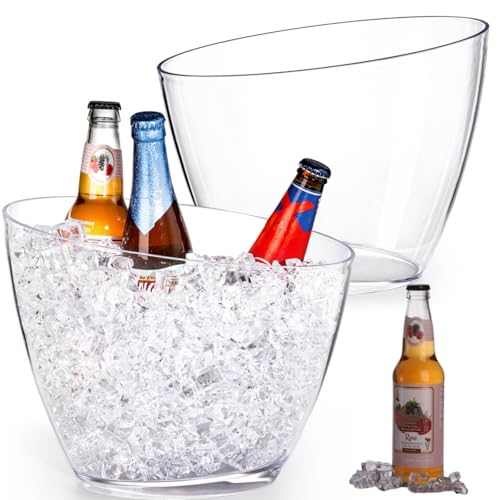 Lawei 2 Pack Acrylic Ice Bucket, 5.2L Clear Plastic Champagne Wine Bucket Chiller, Oval Bar Ice Cooler Container, Food Gra...