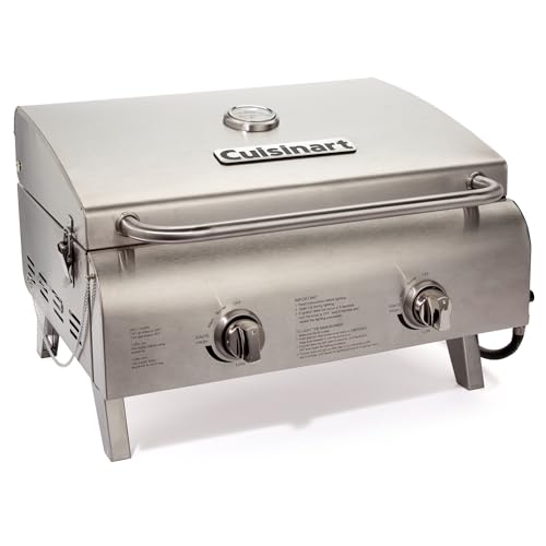 Cuisinart Chef's Style Tabletop Portable Propane Grill, 20,000 BTU Stainless Steel 2-Burner Outdoor Gas Grill for Camping,...