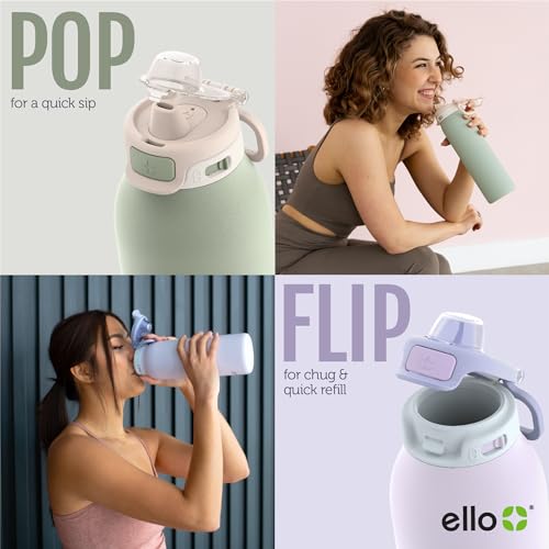 Ello Pop & Fill Stainless Steel Water Bottle with Quick Fill Technology, Double Walled Vacuum Insulated Metal, Leak Proof ...