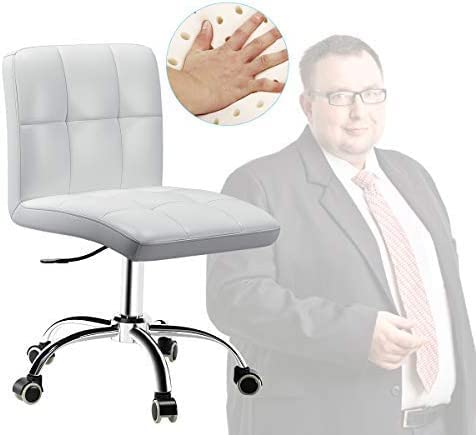 OUTMASTER 360° Office Desk Chair,PU Adjustable Rolling Task Chair with Backrest for Barber,Office,Home, Computer,360° Swivel,Armless (White)