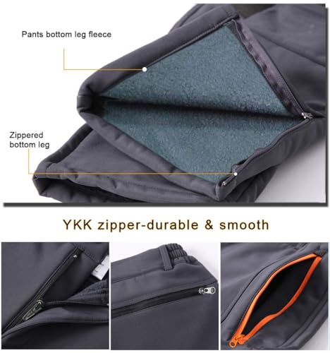 Gash Hao Mens Snow Ski Waterproof Softshell Snowboard Pants Outdoor Hiking Fleece Lined Zipper Bottom Leg