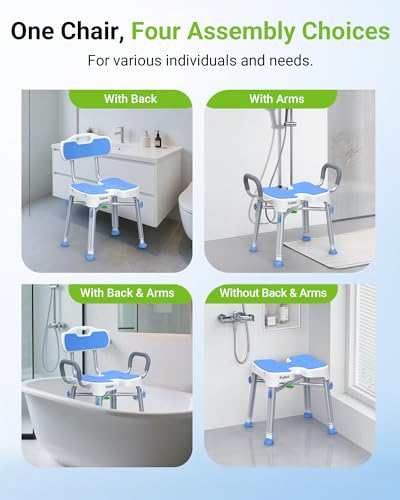 Ergonomic H-Shaped Shower Chair for Elderly and Disabled with Padded Back & Arms,500 lbs Heavy Duty Adjustable Shower Stoo...