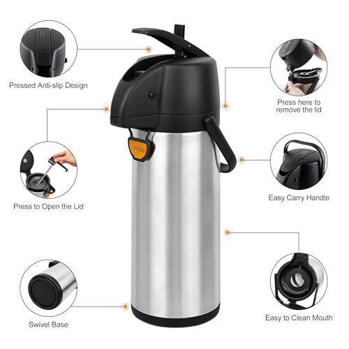 TOMAKEIT Airpot Coffee Dispenser Thermal with Pump,3L/102 Oz Insulated Stainless Steel Large Airpot Coffee Carafe Lever Ac...