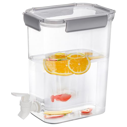 Elsjoy 1.2 Gallon Plastic Drink Dispenser with Spigot, Cold Beverage Dispenser Fridge Drink Container for Iced Tea, Lemona...