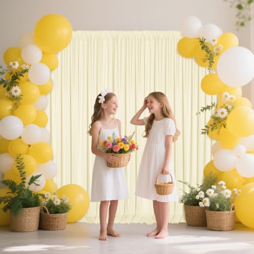 Sugargirl 10x10FT Light Yellow Backdrop Curtains Polyester Photo Backdrop Drapes Curtains 2 Panels with Rod Pockets for Pa...